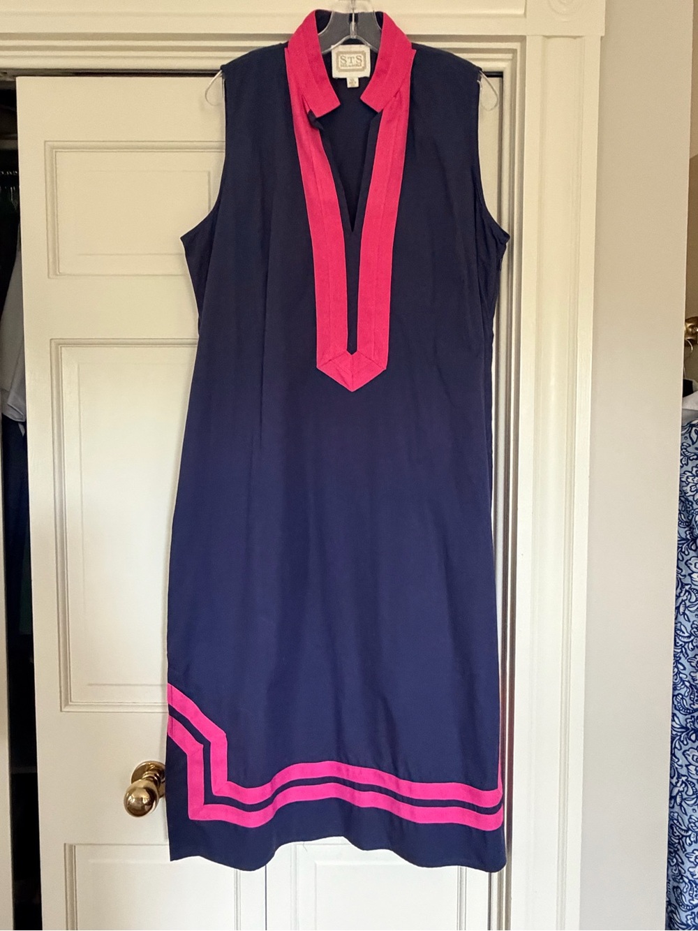EUC Sail to Sable Navy Sleeveless Coverup with Pink Trim size XXL